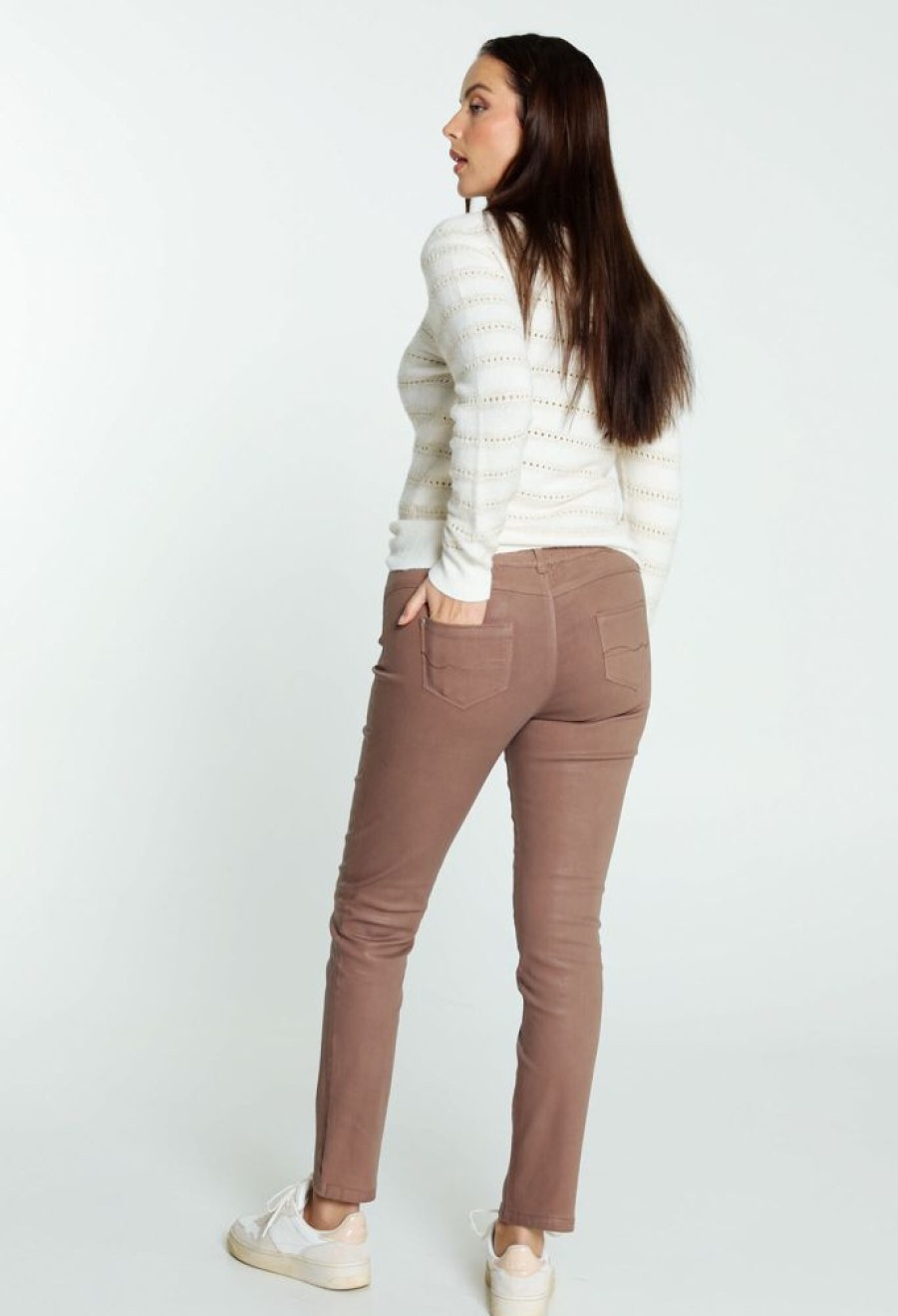 Kleding Cassis | Gecoate Slim Broek Met 5 Zakken Mokka