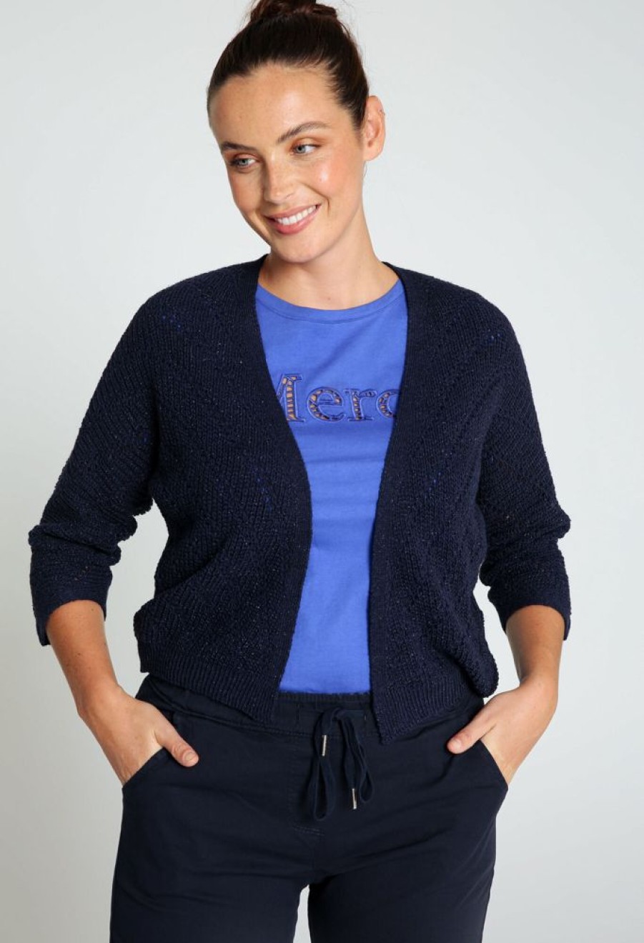 Kleding Cassis | Korte Effen Cardigan Met Lurex Marineblauw