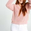 Kleding Cassis | Effen Trui Met V-Hals Met Mouline Roze