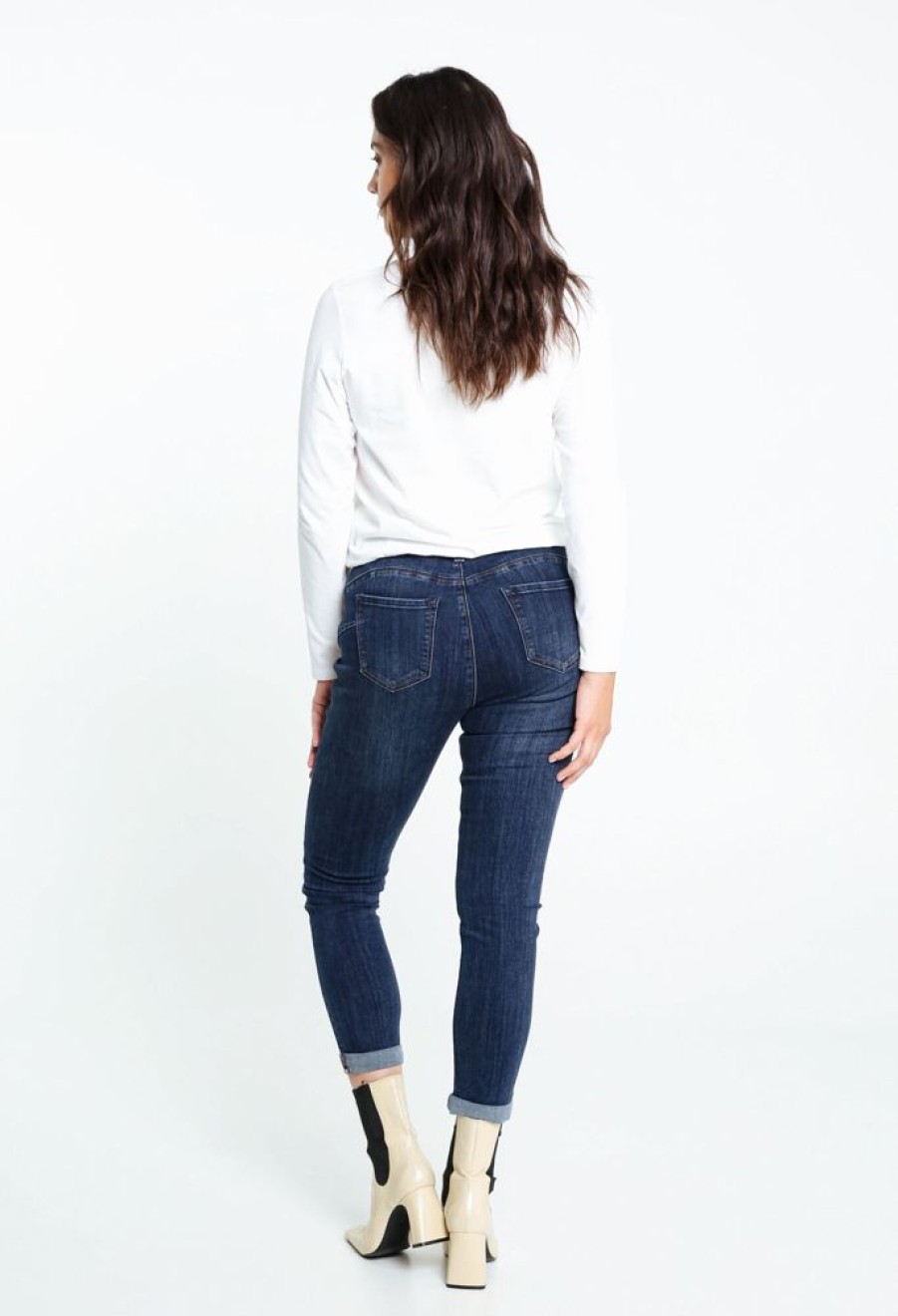 Kleding Cassis | Slim Broek Met Schelpenriem En 5 Zakken Donker Denim