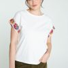 Kleding Cassis | Effen T-Shirt Met Macramedetail Aan De Mouwen Wit