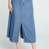 Kleding Cassis | Halflange, Effen Rok In Lyocell Met Split Licht Denim