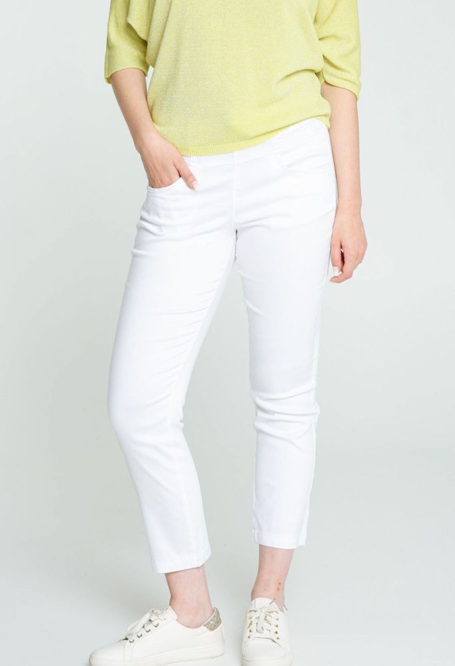 Kleding Cassis | Effen Slim Broek In Tencel Met Trekkoord Wit