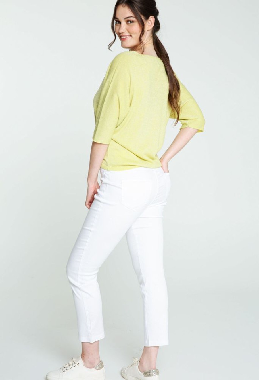 Kleding Cassis | Effen Slim Broek In Tencel Met Trekkoord Wit