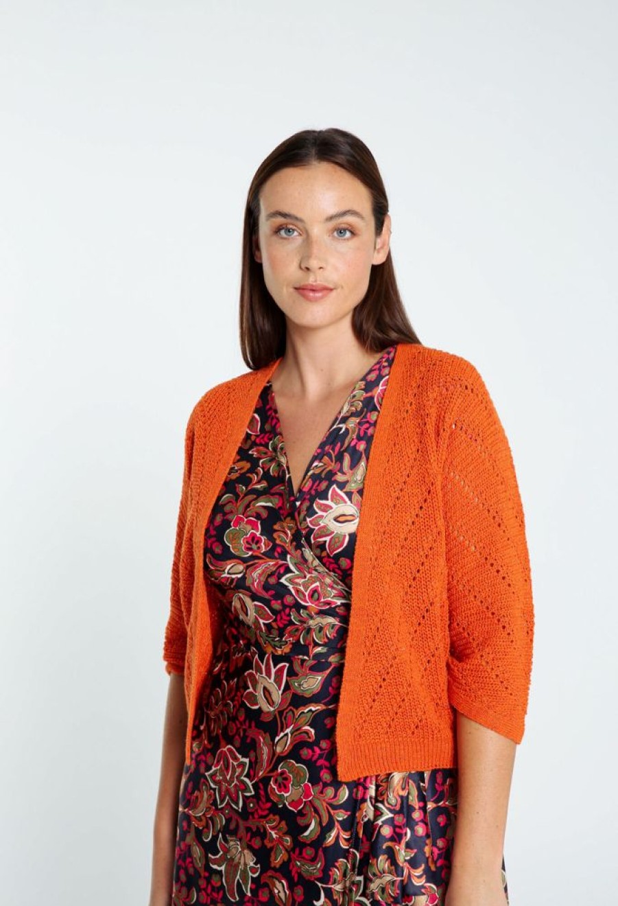 Kleding Cassis | Korte Effen Cardigan Met Lurex Oranje