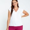 Kleding Cassis | Effen T-Shirt Met Mandarijnkraag Ecru