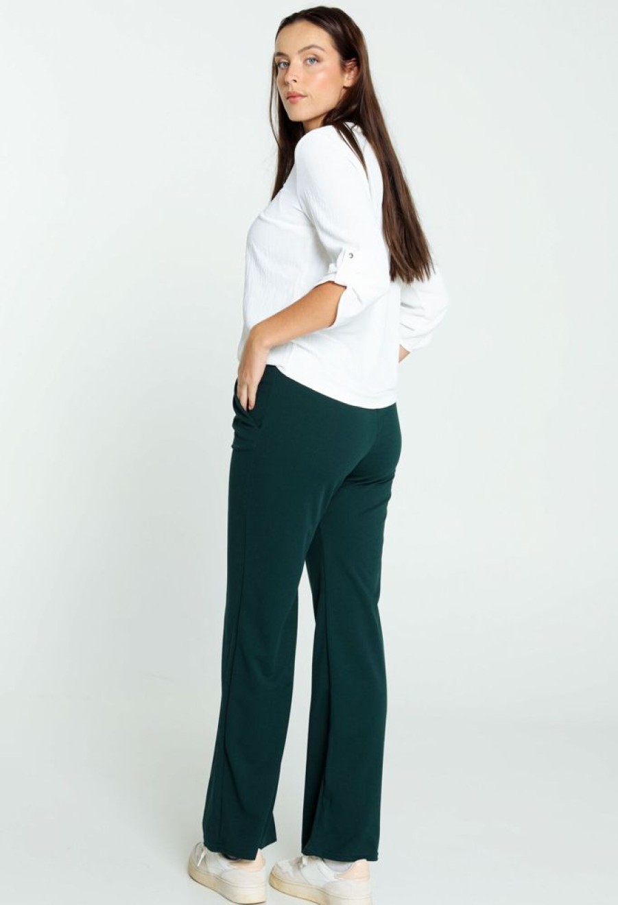 Kleding Cassis | Rechte, Effen Broek Met Riem Met Zilveren Gesp Emerald Groen