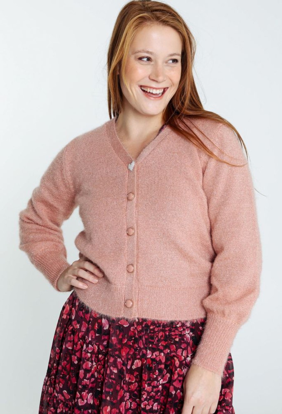 Kleding Cassis | Effen Cardigan Met Knopen Oudroze