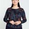 Kleding Cassis | T-Shirt In Viscose Met Geometrisch Patchwork Marineblauw