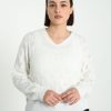 Kleding Cassis | Effen, Opengewerkte Kabeltrui Ecru