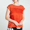 Kleding Cassis | Effen T-Shirt In Twee Stoffen Met Zijdeachtige Snit Oranje