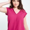 Kleding Cassis | Effen T-Shirt Met Mandarijnkraag Violet