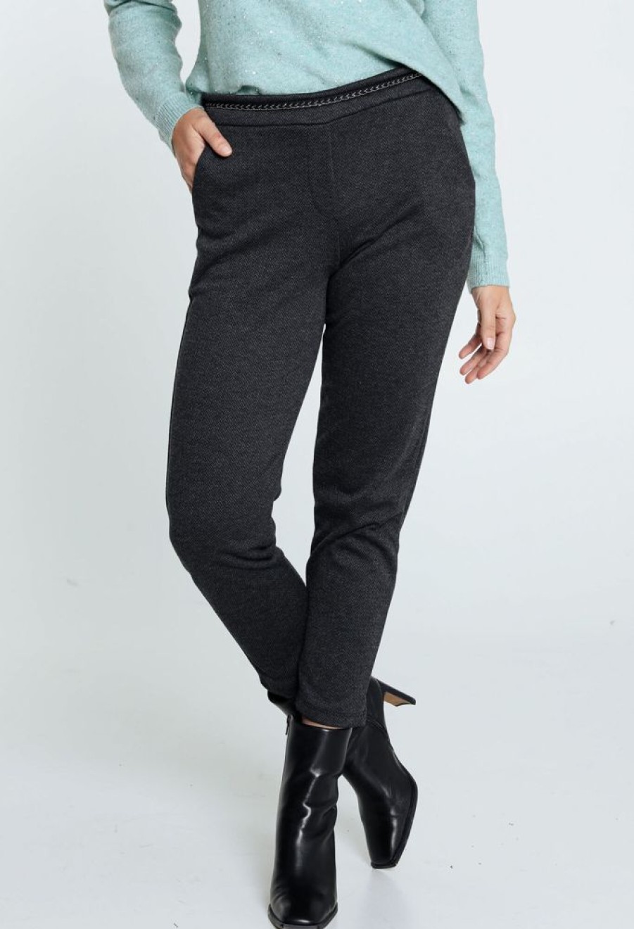 Kleding Cassis | Slim Broek Met Jacquardmotief En Juwelenband Grijs