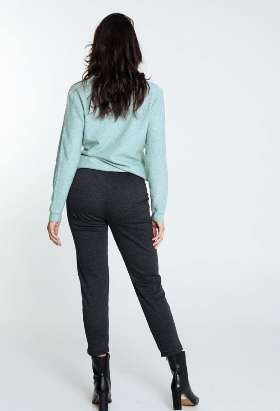 Kleding Cassis | Slim Broek Met Jacquardmotief En Juwelenband Grijs