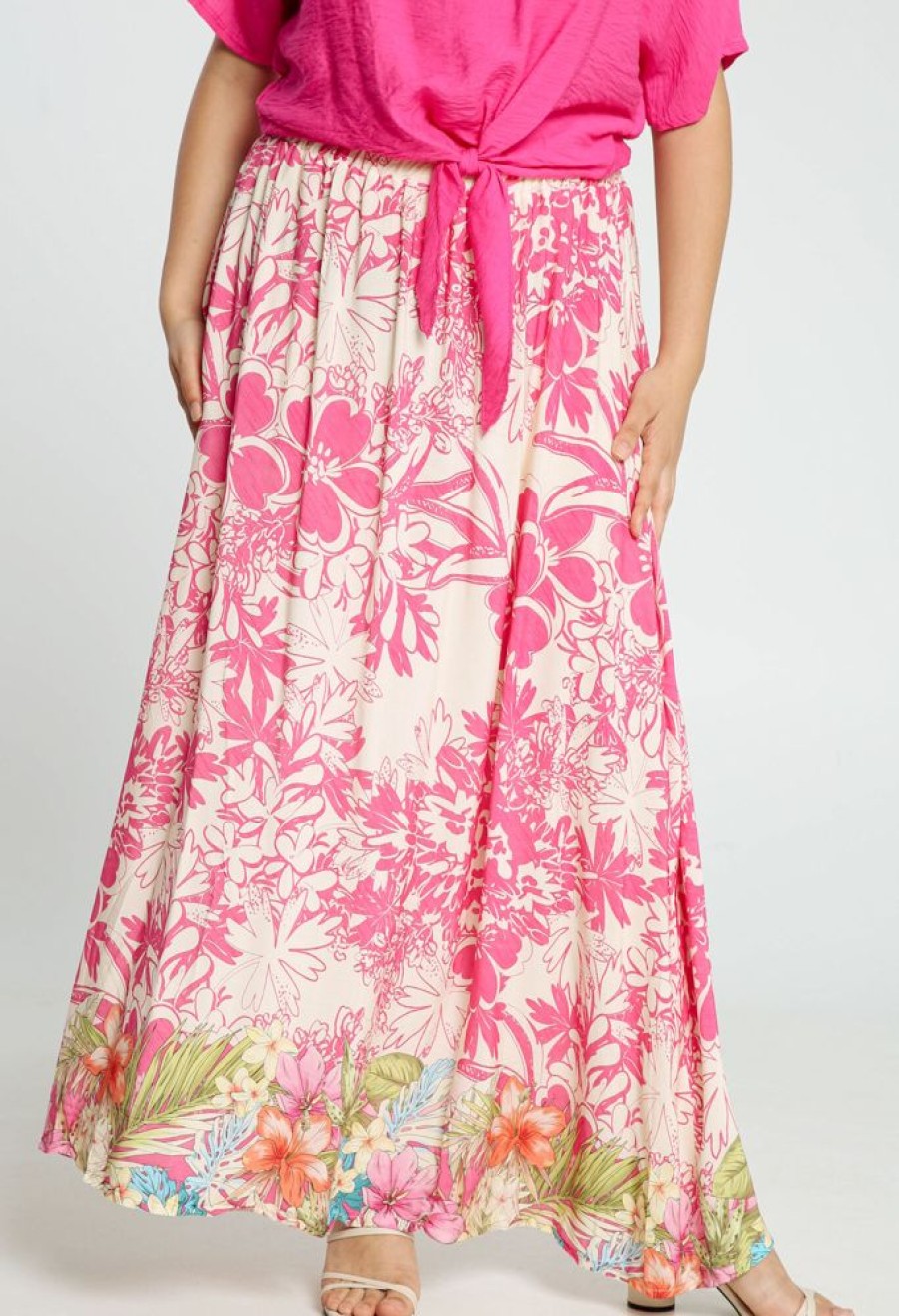 Kleding Cassis | Lange Rok In Viscose Met Bloemenprint Roze