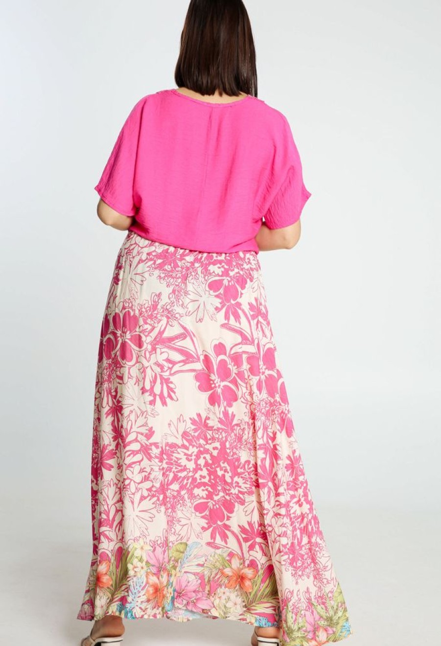 Kleding Cassis | Lange Rok In Viscose Met Bloemenprint Roze