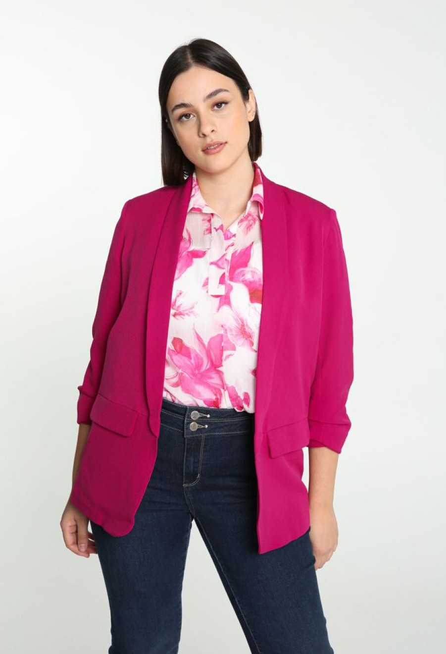 Kleding Cassis | Korte, Effen Blazer Zonder Sluiting Fushia