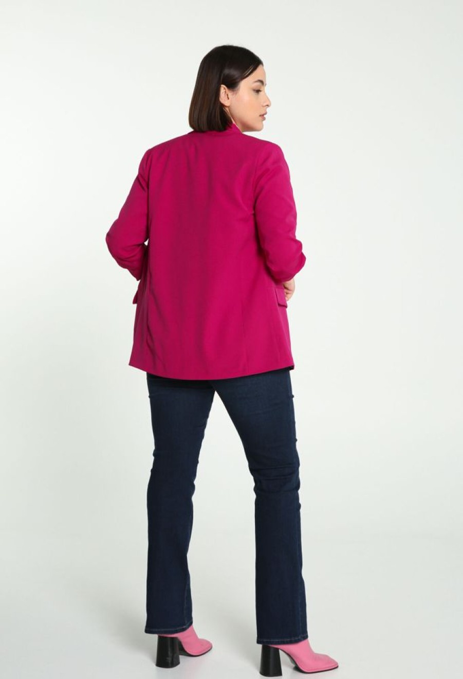 Kleding Cassis | Korte, Effen Blazer Zonder Sluiting Fushia