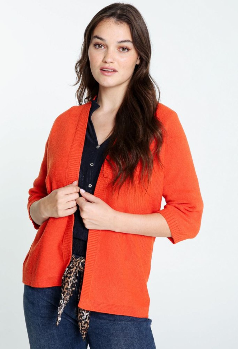 Kleding Cassis | Effen Cardigan In Viscose Met Sjaalkraag Oranje