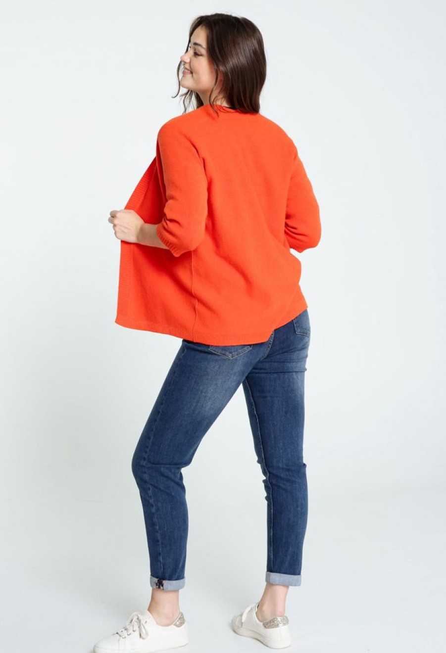 Kleding Cassis | Effen Cardigan In Viscose Met Sjaalkraag Oranje