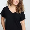 Kleding Cassis | Effen T-Shirt In Twee Stoffen Met Open Rug Zwart