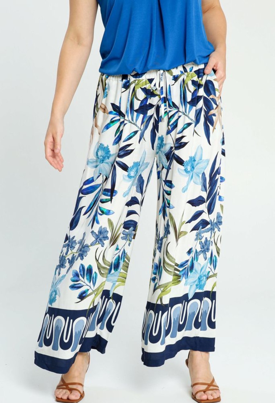 Kleding Cassis | Soepele Broek In Viscose Met Bloemenmotief Blauw