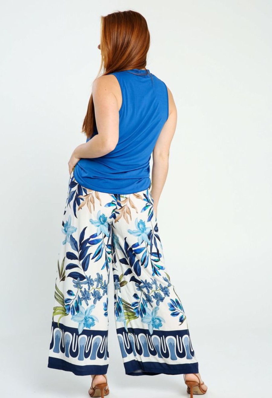 Kleding Cassis | Soepele Broek In Viscose Met Bloemenmotief Blauw