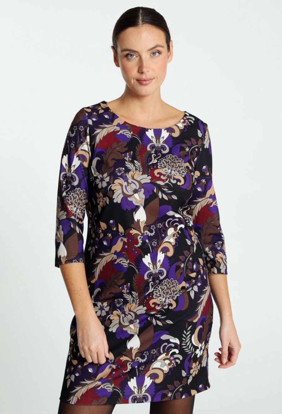 Kleding Cassis | Korte Jurk Met Arabeskmotief Violet