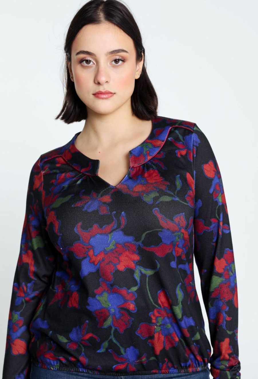 Kleding Cassis | T-Shirt Met Bloemenprint Zwart