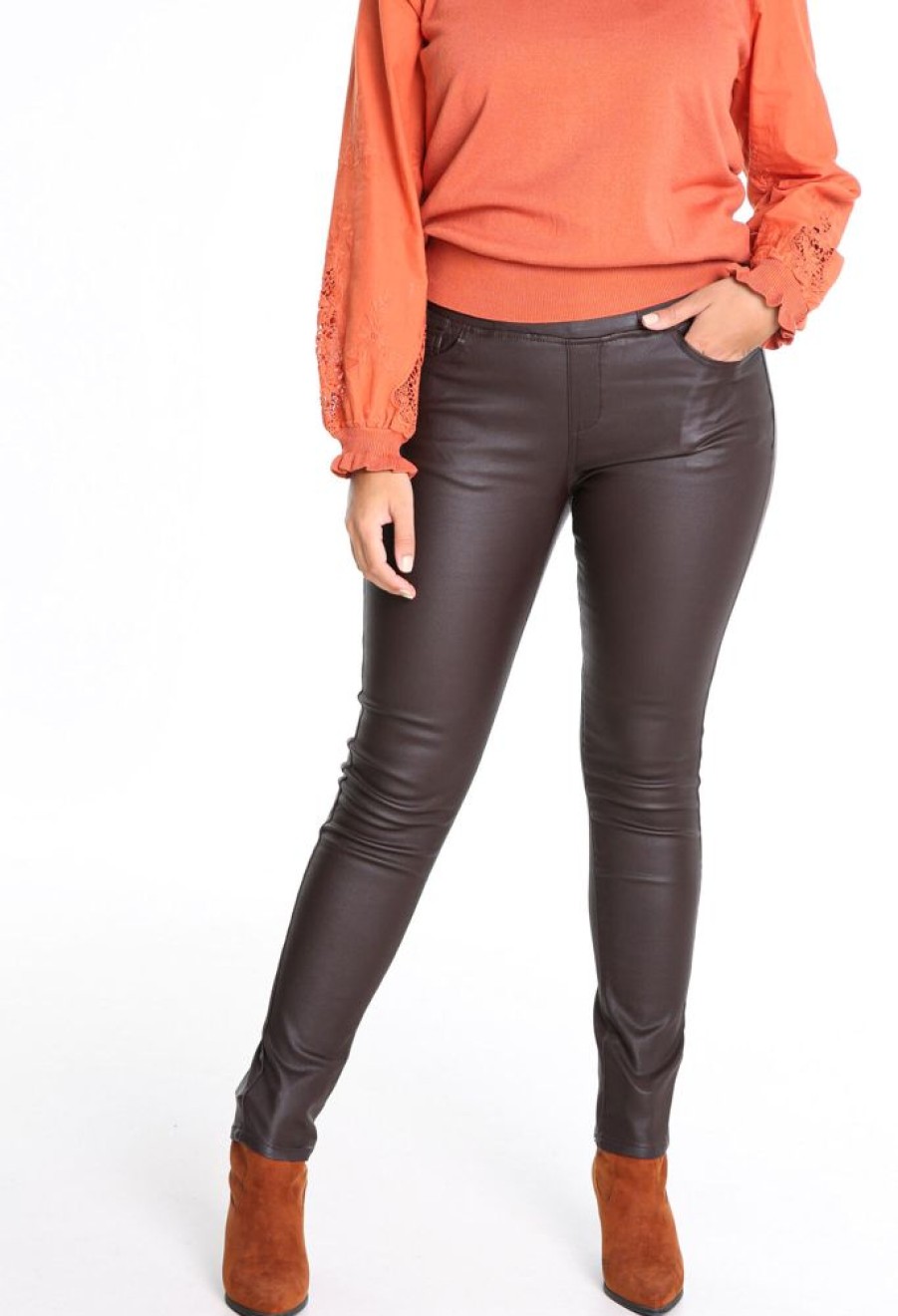 Kleding Cassis | Slim Jeans Met Coating Chocolade