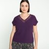 Kleding Cassis | Effen T-Shirt Met Kantwerk Pruim