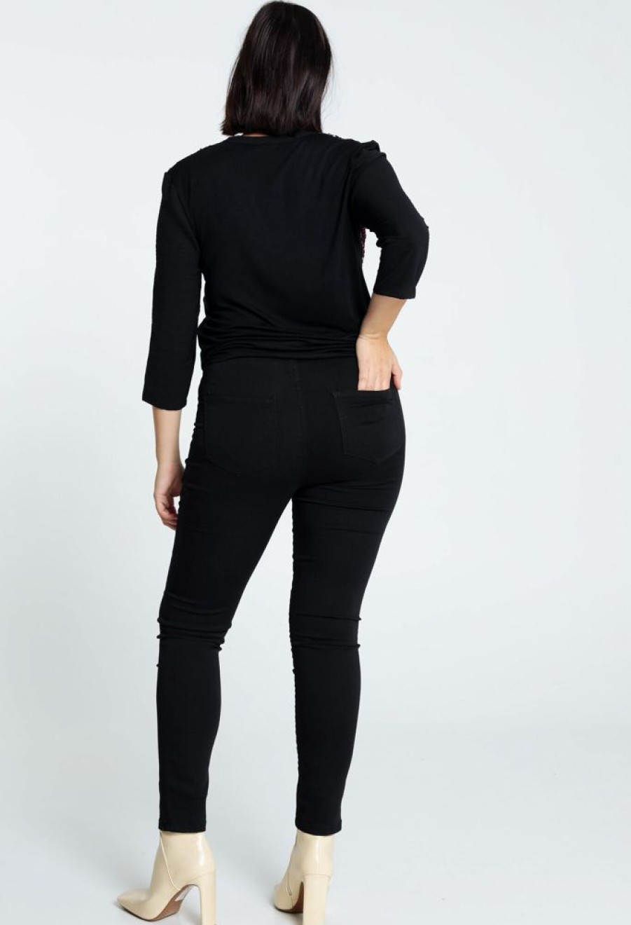 Kleding Cassis | Effen Slim Broek In Katoen Met Elastische Tailleband Zwart