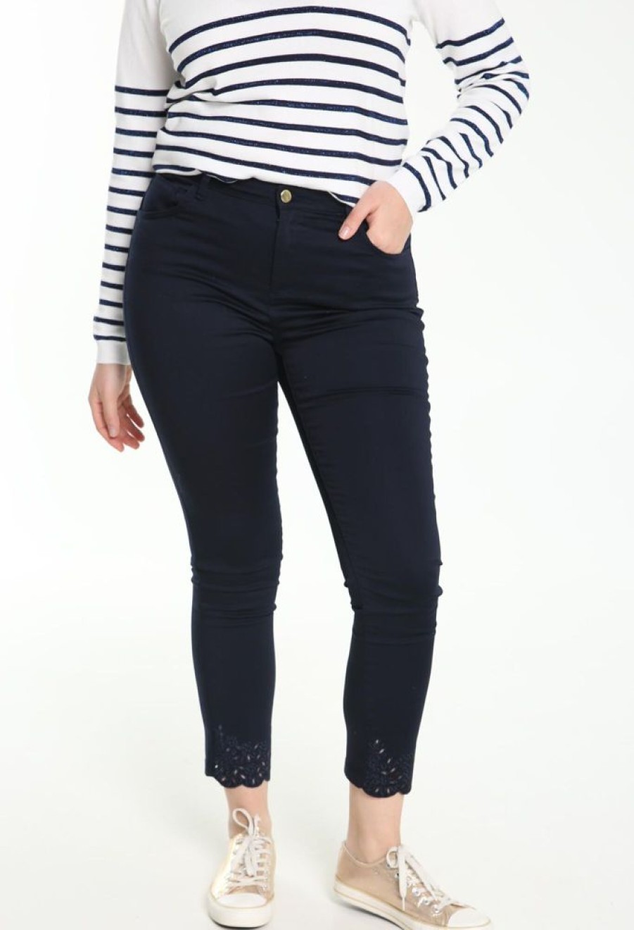 Kleding Cassis | Broek Met Kant Onderaan Marineblauw