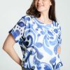 Kleding Cassis | Blouse Met Arabeskmotief En Balbodem Blauw