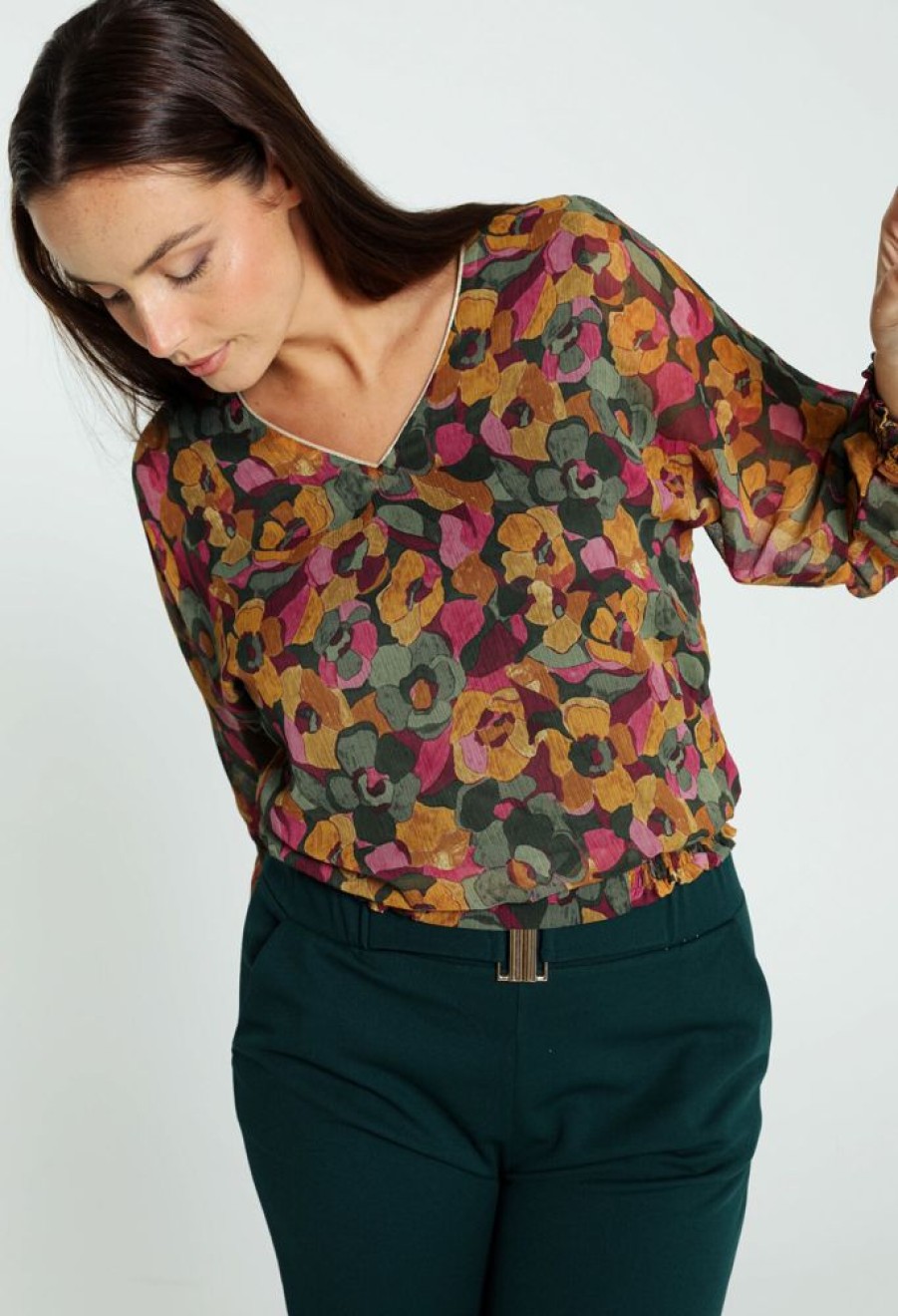 Kleding Cassis | Losse Blouse Met Gebloemde Camouflageprint Kaki