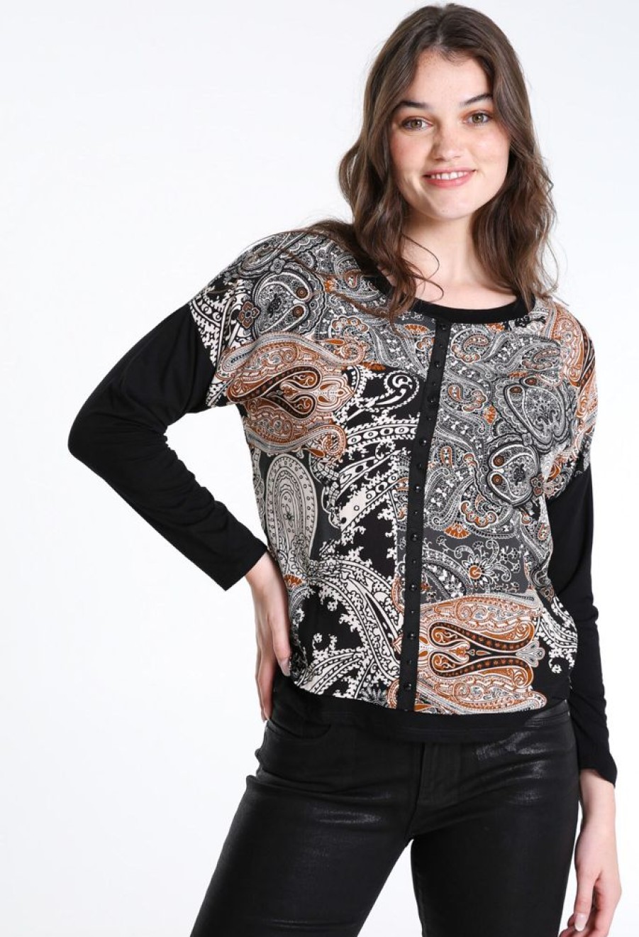 Kleding Cassis | T-Shirt In Viscose Met Kasjmierprint Zwart/Ecru