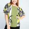 Kleding Cassis | Blouse In Viscose Met Blote Schouders En Geplaatste Palmprint Olijfgroen