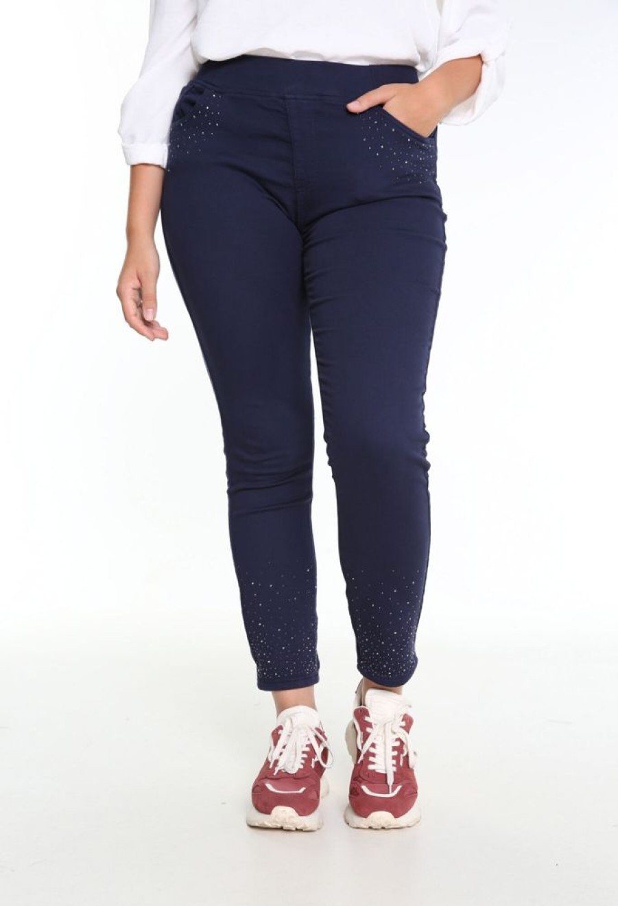 Kleding Cassis | Sportieve Broek Met Bloemmotief Marineblauw