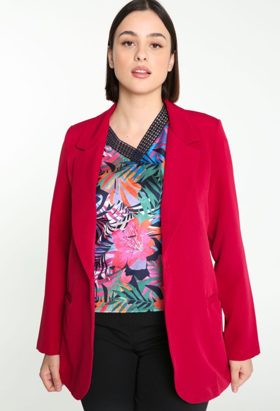 Kleding Cassis | Halflange, Effen Blazer Met 1 Knoop Bordeaux