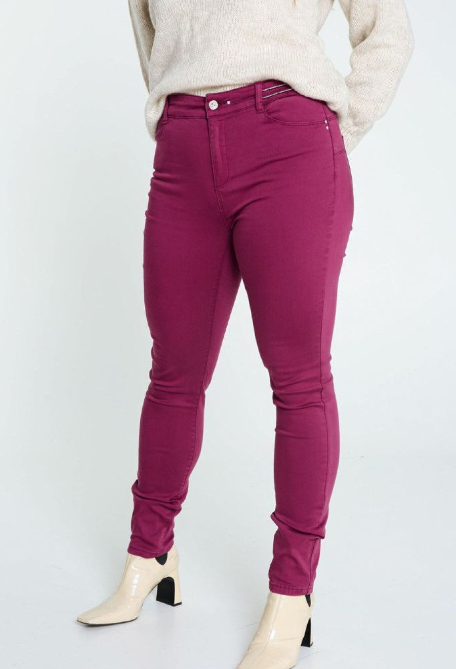 Kleding Cassis | Effen Slim Broek Met 4 Zakken En 1 Knoop Aubergine