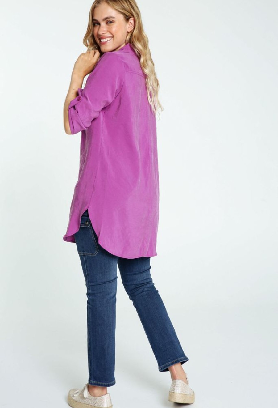 Kleding Cassis | Lang, Effen Tuniekhemd Met 2 Borstzakken Violet