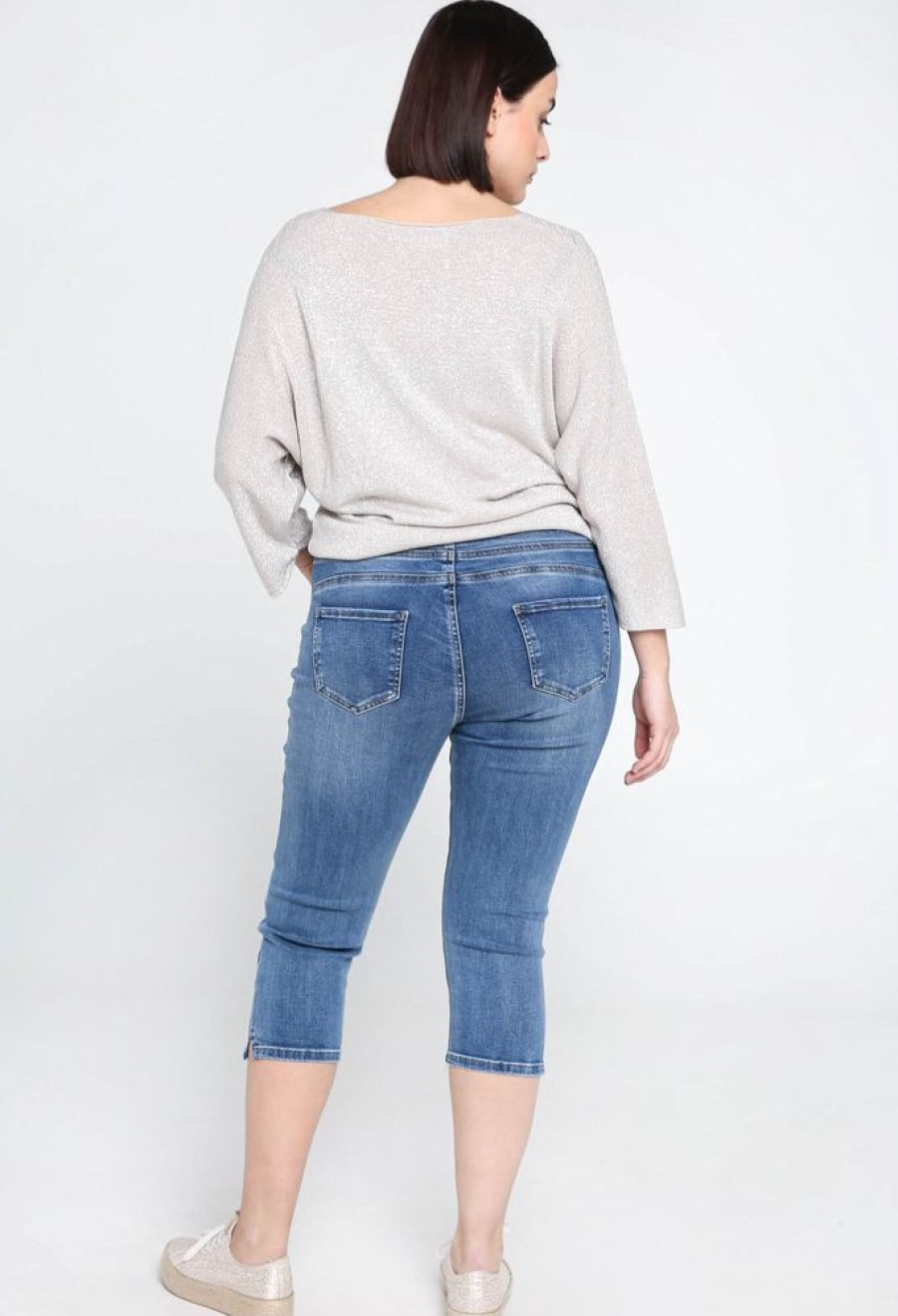 Kleding Cassis | Effen 7/8-Broek Met Sportband En Koord In Lurex Denim