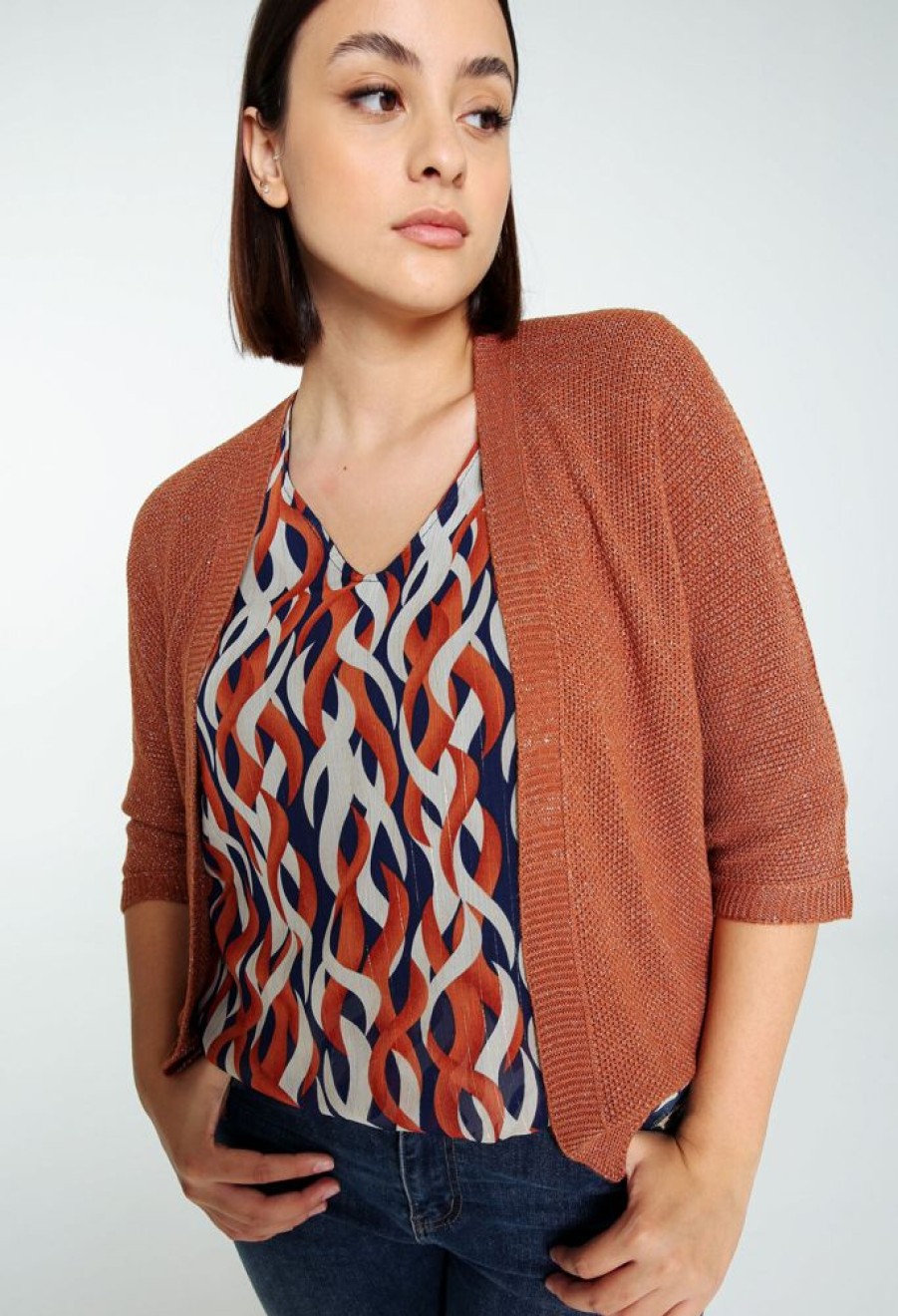 Kleding Cassis | Effen Cardigan Met Sjaalkraag En Lurex Roodbruin