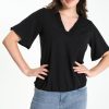 Kleding Cassis | Effen T-Shirt Met Kanten Details Zwart