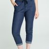 Kleding Cassis | Effen Slim Broek Met Elastische Taille En Trekkoord Denim