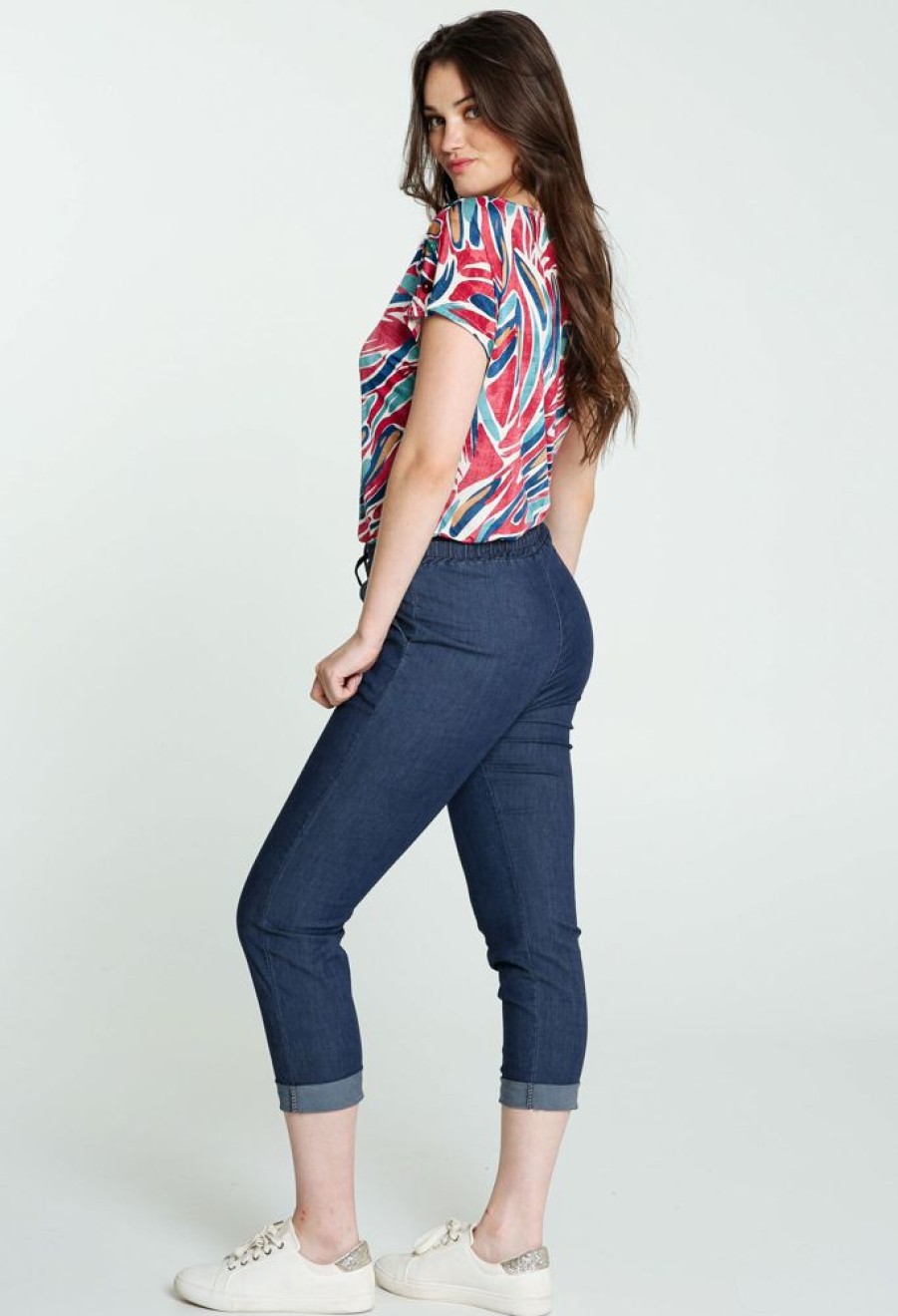 Kleding Cassis | Effen Slim Broek Met Elastische Taille En Trekkoord Denim