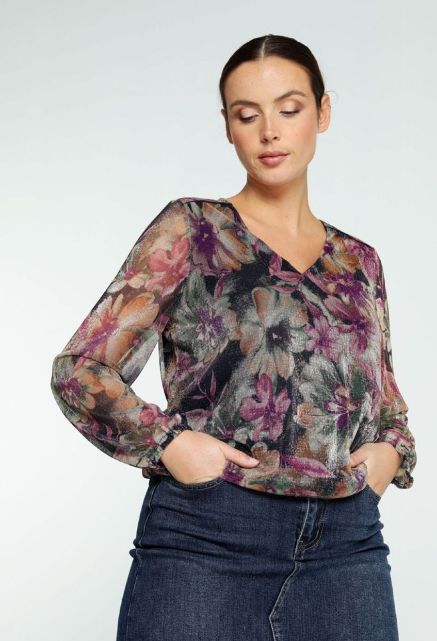 Kleding Cassis | T-Shirt Met Bloemenmotief Violet