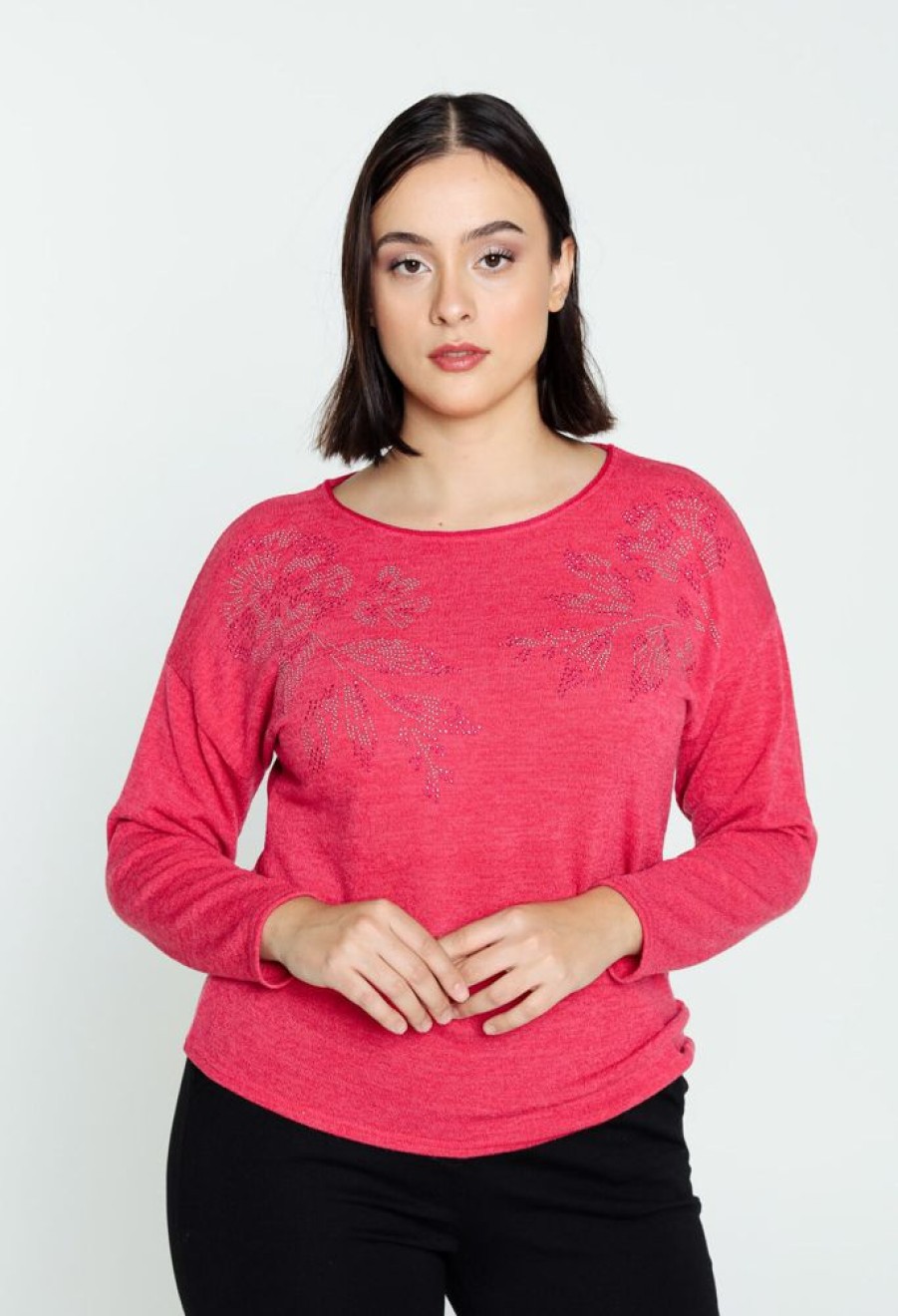 Kleding Cassis | T-Shirt Met Motief Van Strass Op De Schouders Fushia