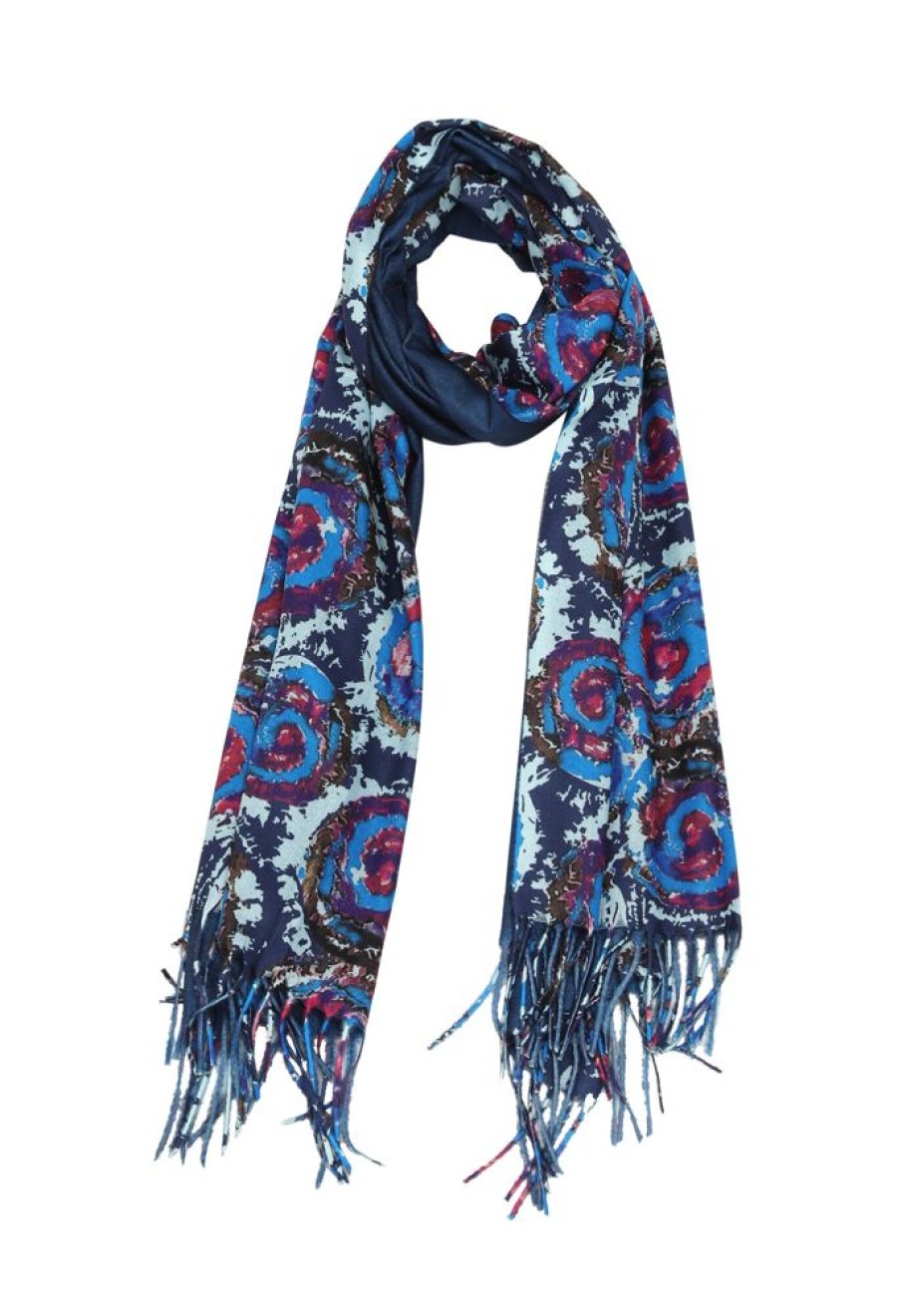 Accessoires Cassis | Sjaal Met Franjes En Psychedelische Print Blauw