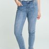 Kleding Cassis | Effen Slim Broek Met 5 Zakken En Geborduurd Riemdetail Denim